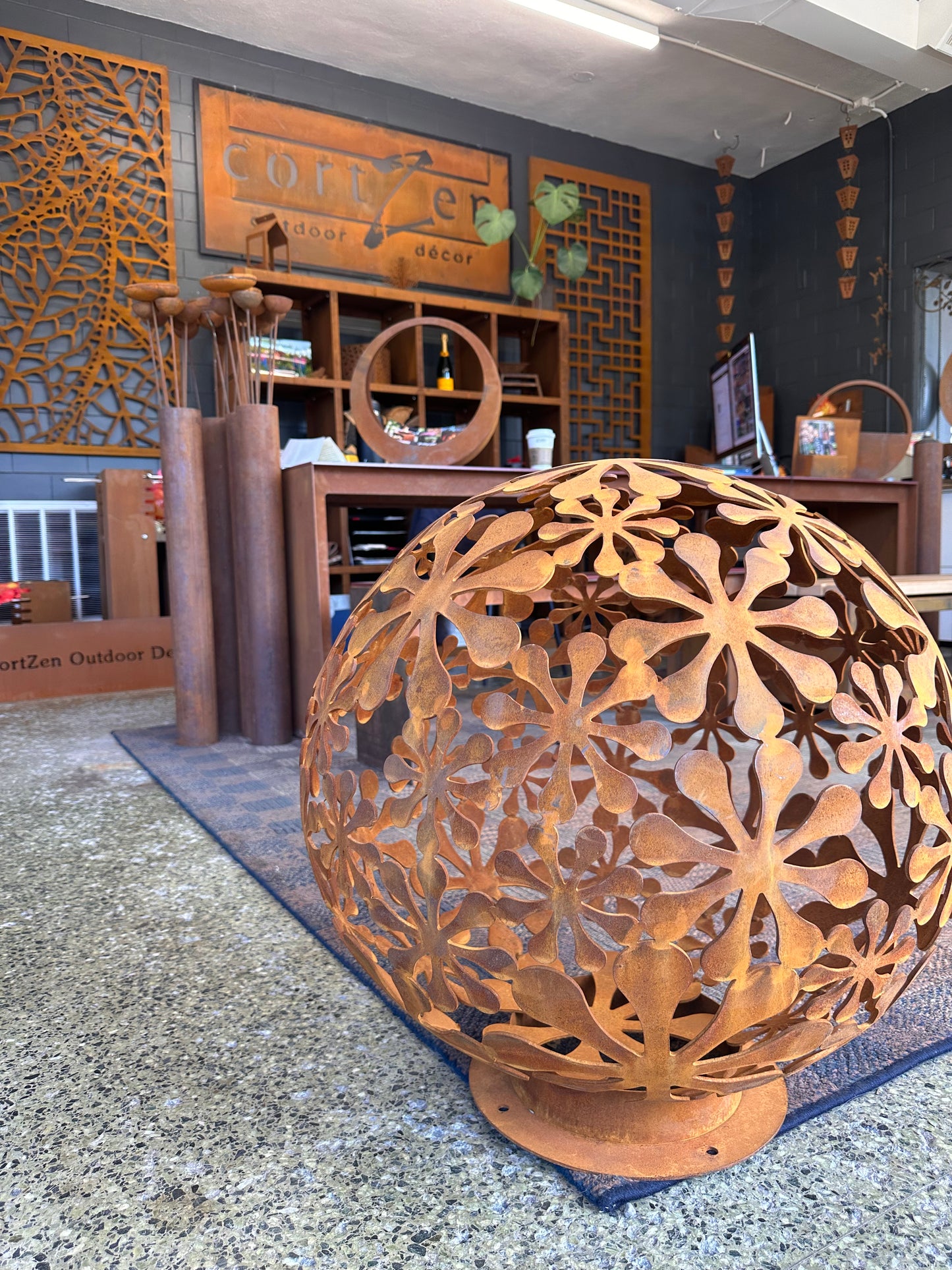 Corten Steel Lawn Ball Art Sculpture