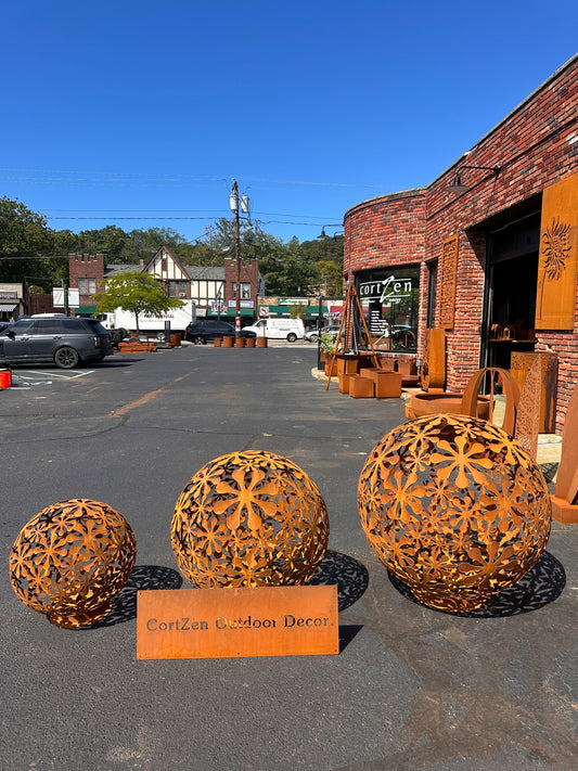 Corten Steel Lawn Ball Art Sculpture