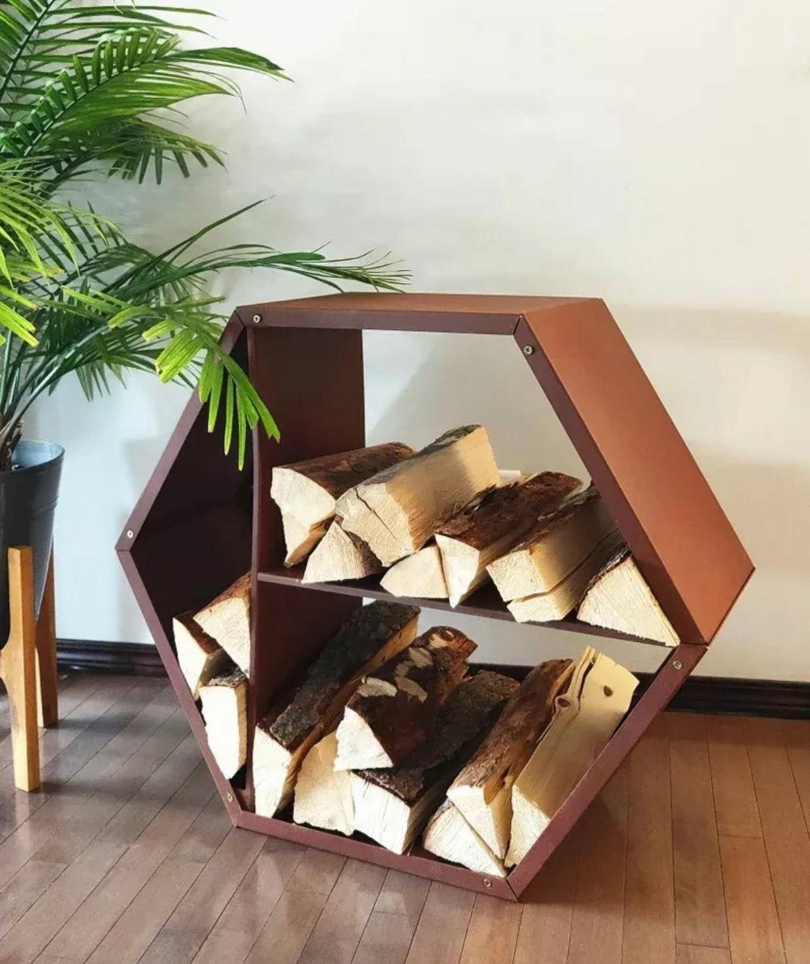 Hexagon Wood Storage With Shelves