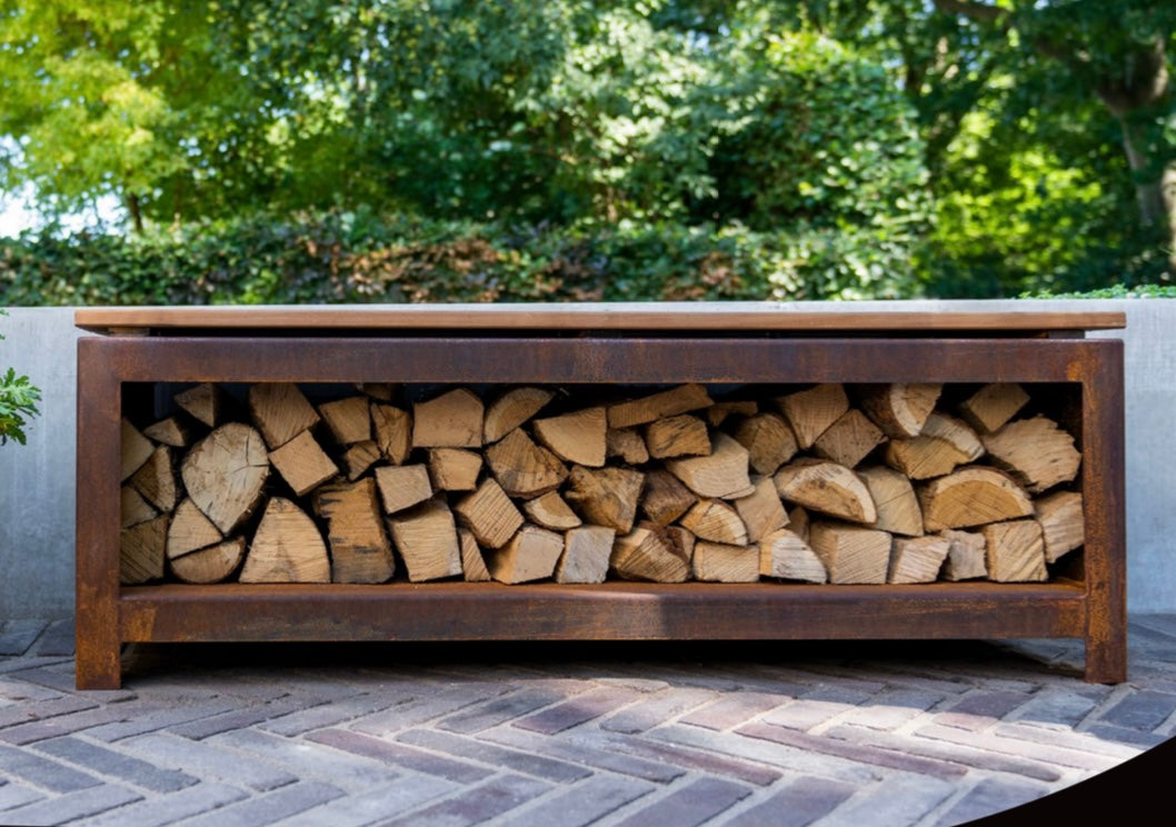 Corten Wood Storage Bench