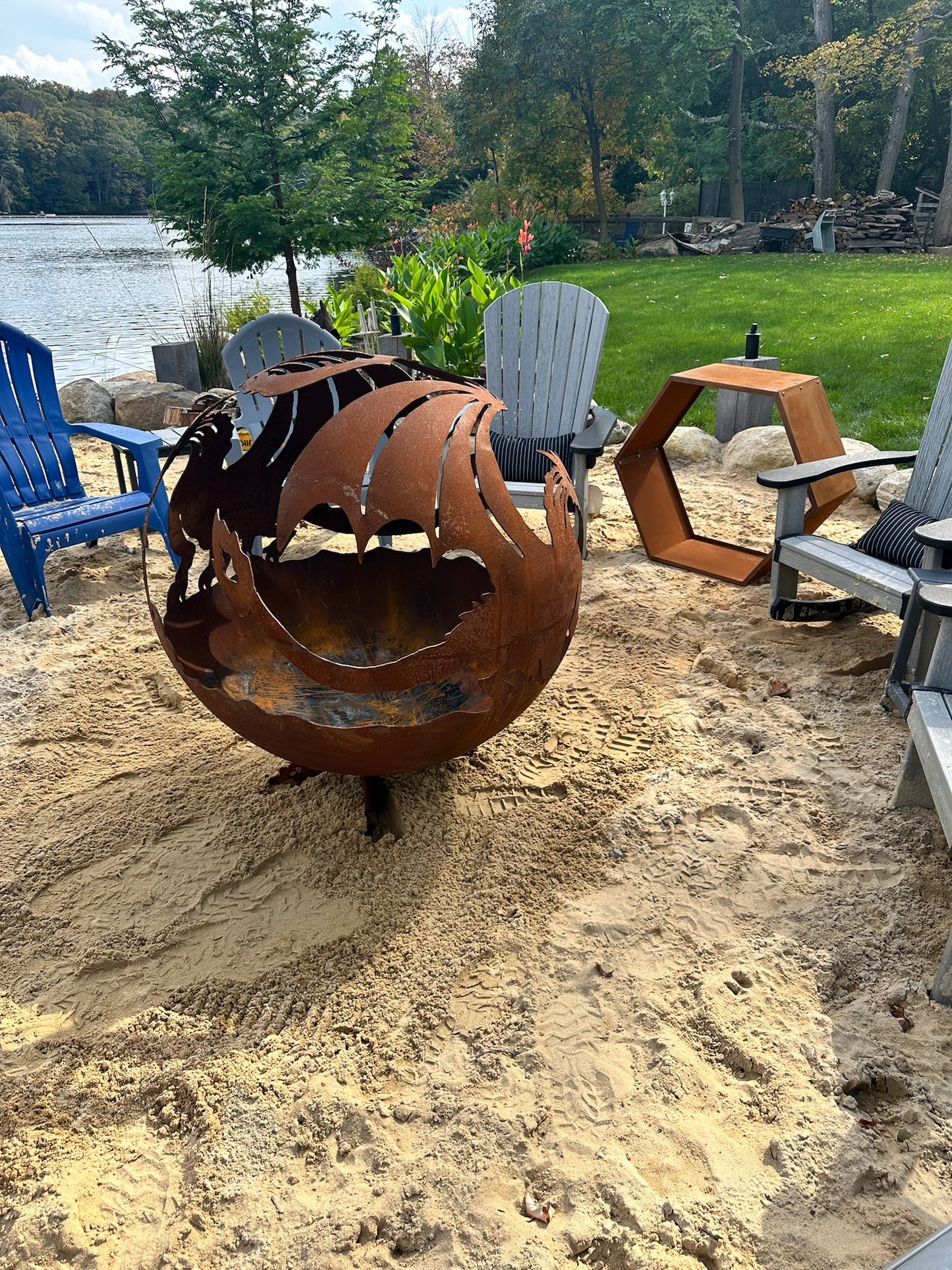 Corten Steel Fireball Firepit